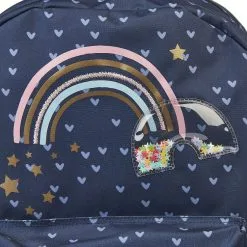 Milky Kiss Sac à Dos 2 Compartiments 43 Cm Bleu Paillettes Coeurs Imprimé Arc-en-ciel -Sac maternelle Soldes B2CD 1078