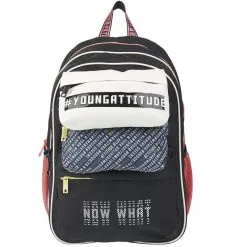 AUCHAN Sac à Dos 2 Compartiments Noir Et Rouge Avec Pochettes #Hashtag