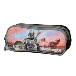 Bagtrotter Trousse Scolaire 2 Compartiments Star Wars/The Mandalorian Baby Yoda Noire Et Grise Bagtrotter