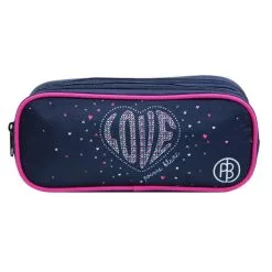 Bagtrotter Trousse Scolaire 2 Compartiments Poivre Blanc Coeur Love Bleue Bagtrotter