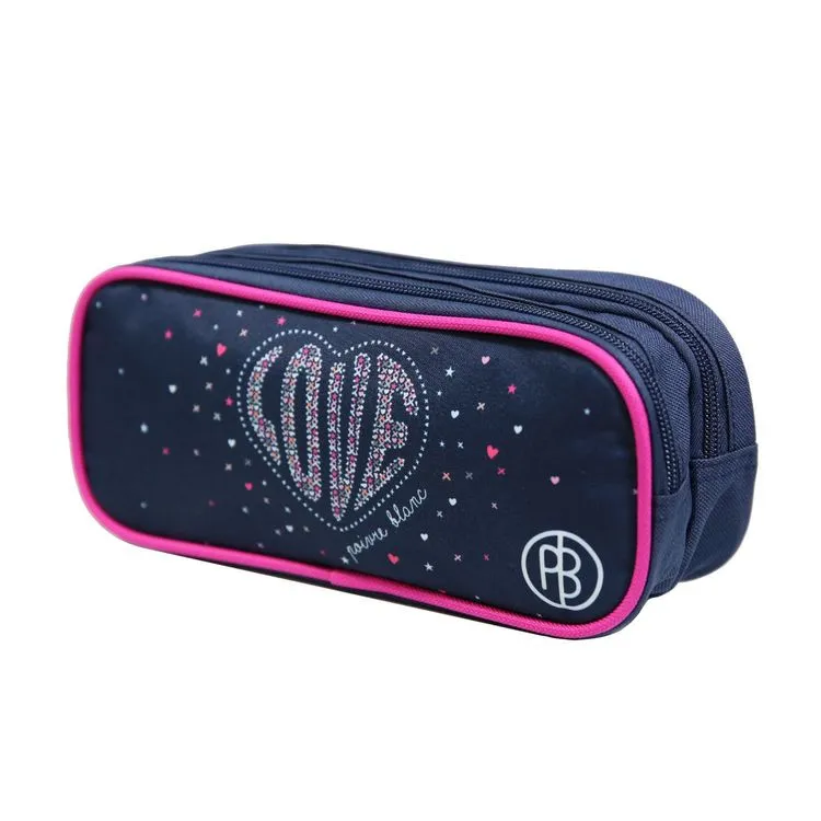 Bagtrotter Trousse Scolaire 2 Compartiments Poivre Blanc Coeur Love Bleue Bagtrotter 4 Bagtrotter Trousse Scolaire 2 Compartiments Poivre Blanc Coeur Love Bleue Bagtrotter – Image 2