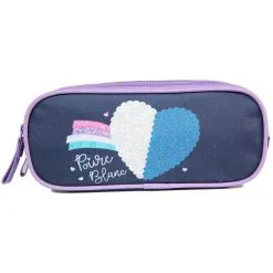 Bagtrotter Trousse Scolaire 2 Compartiments Poivre Blanc C?ur Arc En Ciel Bleu Marine Bagtrotter