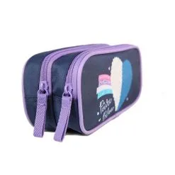 Bagtrotter Trousse Scolaire 2 Compartiments Poivre Blanc C?ur Arc En Ciel Bleu Marine Bagtrotter -Sac maternelle Soldes B2CD 1498