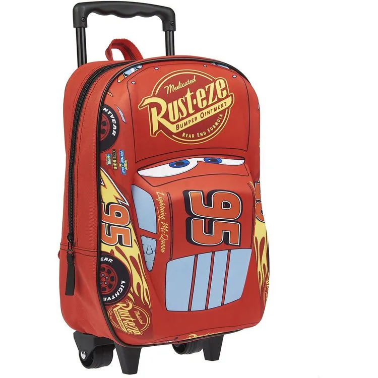 DISNEY Sac Maternelle 3D à Roulettes Rouge Cars 3 DISNEY Sac Maternelle 3D à Roulettes Rouge Cars – Image 2