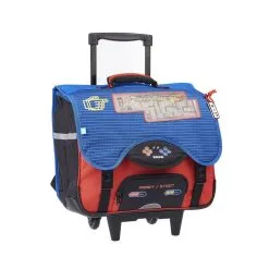 AUCHAN Cartable à Roulettes 41 Cm CM1/CM2 Bleu Rouge Et Noir Avec Breloque ACTIVE GAMER -Sac maternelle Soldes B2CD 266