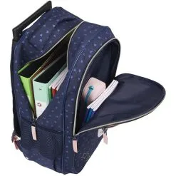 Milky Kiss Sac à Dos à Roulettes Bleu Et Rose Paillettes Coeurs Imprimé CHAT -Sac maternelle Soldes B2CD 399