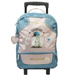TEO JASMIN Sac à Dos à Roulettes Bleu Et Rose Chat