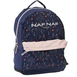 Naf Naf Sac à Dos 1 Compartiment Bleu Et Beige Motifs Végétaux -Sac maternelle Soldes B2CD 762