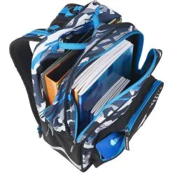 AIRNESS Sac à Dos 2 Compartiments Bleu Blanc Et Noir Motif Camouflage -Sac maternelle Soldes B2CD 841